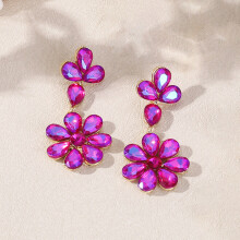 (Purple) Modern Crystal Water Peach Blossom Earrings Women Summer Party Wear Accessory