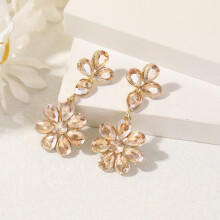 (Gold) Modern Crystal Water Peach Blossom Earrings Women Summer Party Wear Accessory