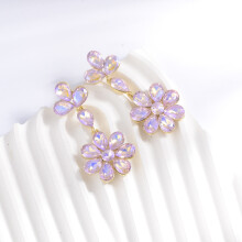 (Pink) Modern Crystal Water Peach Blossom Earrings Women Summer Party Wear Accessory
