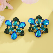 (Blue) Bloom Chic Earrings Alloy Material Irregular Pattern Bridal Wear Formal Events