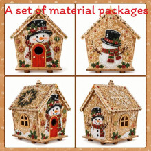 (Snowman)House Shape Diy Pearl Art Festive Christmas Decor Kit Vintage Craft Holiday