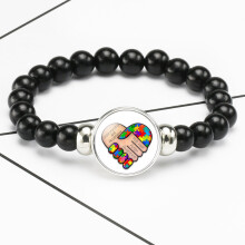 (Style E) Children Love Autistic Glass Bracelet Cartoon Black Elastic Beads Accessory
