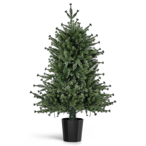 Christmas Tree Pre-Lit Artificial Mini Tabletop Black Pot Base for Home Office Green 1PCS 2