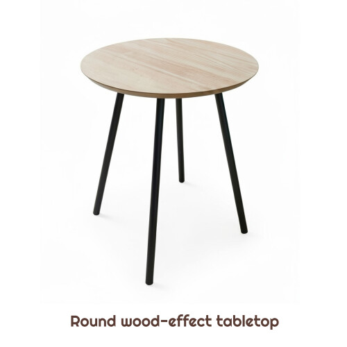Round Wooden Side Table with Black Metal Legs 1
