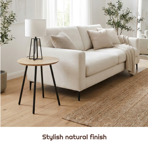 Round Wooden Side Table with Black Metal Legs 2