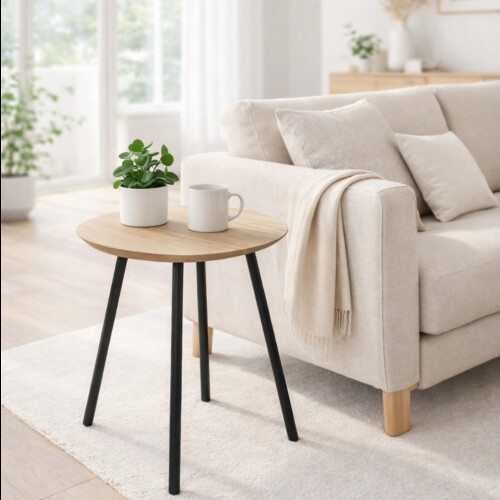 Oak Side Table with Metal Legs Wooden Coffee Table