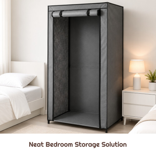 Double Canvas Wardrobe Grey with Opening Doors 1