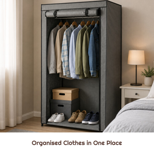 Double Canvas Wardrobe Grey with Opening Doors 2