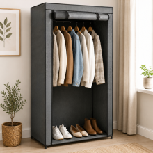 Double Canvas Wardrobe Grey with Opening Doors