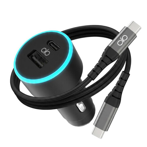 USB-A / USB-C Auto-Ladegerät 65W mit USB-C Schnelllade-Kabel Force Power Schwarz
