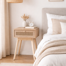 Cane Bedside Table Wooden Side Cabinet Natural