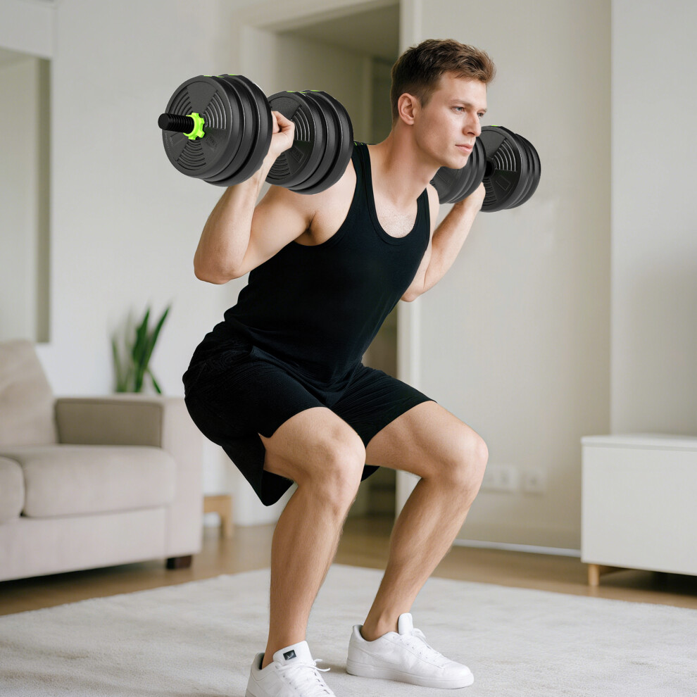Sportnow Unisex Green 25 Kg 3-In-1 Adjustable Dumbbell & Barbell Set With Ez Bar, | : 25Kg - Image 3