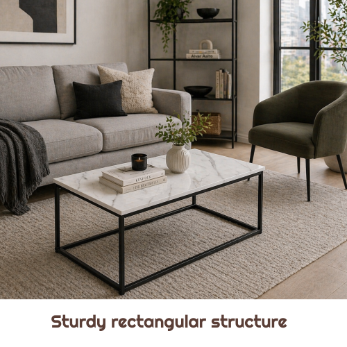 Marble Effect Living Room Coffee Side Table Set 2