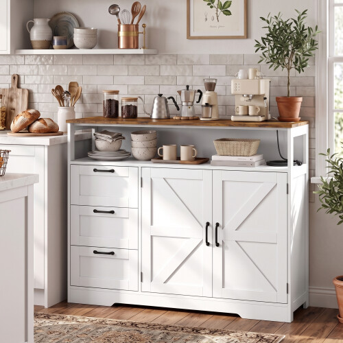 Homcom HOMCOM Sideboard Buffet Cabinet with Storage and Power Outlet, White 1