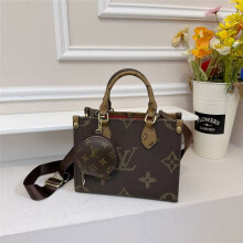 (Dark brown, 25*11.5*19.5) Retro printed tote bag square commuter bag