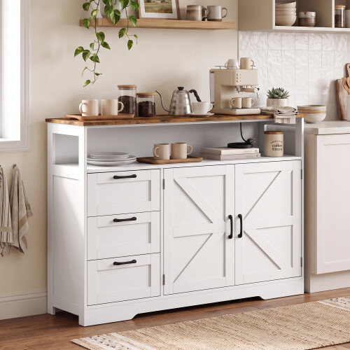 Homcom HOMCOM Sideboard Buffet Cabinet with Storage and Power Outlet, White