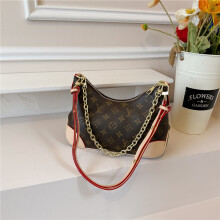 (Khaki, 30*19*11) Retro old flower crescent armpit bag, large capacity women's bag that can be worn cross-body