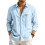 (Sky Blue,M)Camicia cardigan uomo larga cotone lino con maniche lunghe e colletto classico per stile urban 9