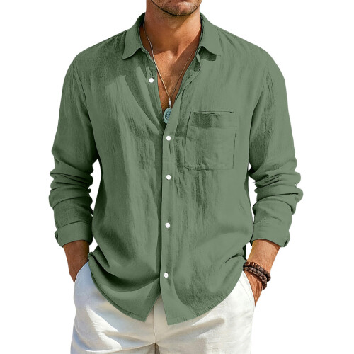 (Sky Blue,M)Camicia cardigan uomo larga cotone lino con maniche lunghe e colletto classico per stile urban 2