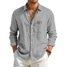 (Army Green,XXL)Mens Loose Fit Cotton Linen Cardigan Shirt With Long Sleeves And Classic Collar For Urban Style
