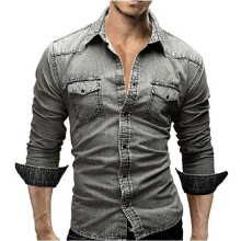 (Light Blue,M)Mens Casual Denim Shirt With Collared Neck Fashion Long Sleeve Gift Clothing