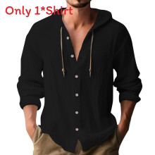 (Black,5XL)Trendy Mens Hoodie Shirt With Breathable Cotton Linen For Spring And Summer Wear