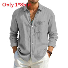 (Gray,L)Mens Loose Fit Cotton Linen Cardigan Shirt With Long Sleeves And Classic Collar For Urban Style