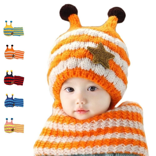 (Orange)Childrens Beeshaped Hat Fivepointed Star Decoration Twopiece Plush Material 1