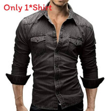 (Dark Gray,XXXL)Mens Casual Denim Shirt With Collared Neck Fashion Long Sleeve Gift Clothing