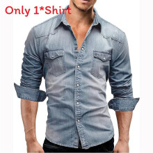 (Light Blue,XXXL)Mens Casual Denim Shirt With Collared Neck Fashion Long Sleeve Gift Clothing