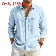 (Sky Blue,M)Camicia cardigan uomo larga cotone lino con maniche lunghe e colletto classico per stile urban