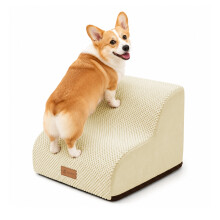 VOUNOT Dog Stairs for Bed, 2 Step Foam Pet Stairs, Non-Slip, Beige