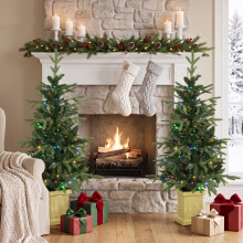 HOMCOM Set of 2 Prelit Christmas Trees with Dual-Colour Lights, Remote, 4ft
