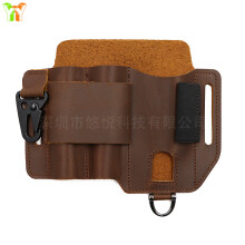 (Cowhide coffee) Outdoor EDC Tool Pouch – Tactical Survival Gear Belt Holster for Folding Knife & Flashlight