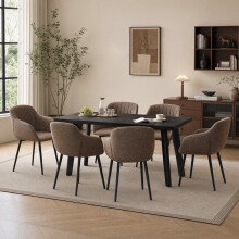 (Set of 7)Dining Table and Chairs Set, Rectangular Wooden Table with 6 Armchairs