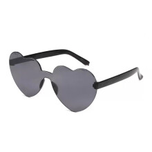 (Black)Heart Shaped Love Rimless Sunglasses Transparent Cute Candy Color Glasses