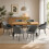 (Set of 7)Dining Table and Chairs Set, Rectangular Wooden Table with 6 Gray Armchairs 1