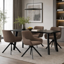 (Set of 5)Dining Table and Chairs Set, Rectangular Wooden Table with 4 Brown Armchairs