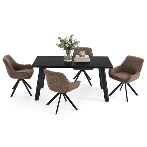 (Set of 5)Dining Table and Chairs Set, Rectangular Wooden Table with 4 Brown Armchairs 1
