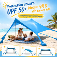 Misvayli Beach Canopy 10x10ft for 8 People, UPF 50+ Lycra Sun Shelter with 4 Aluminium Poles, 8 Sandbags & Carry Bag for Beach