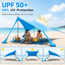Nastopee Beach Sun Shade Tent 10x10ft, UPF 50+ Beach Canopy for 8 People with 8 Sandbags & 4 Aluminium Poles, Lycra Sun Shelter