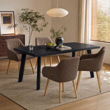 (Set of 5)Dining Table and Chairs Set Rectangular Wooden Table with 4 Brown Armchairs
