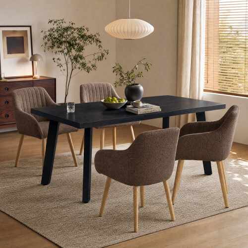 (Set of 5)Dining Table and Chairs Set Rectangular Wooden Table with 4 Brown Armchairs