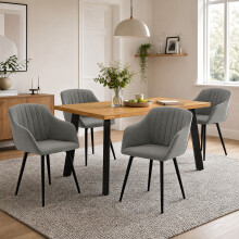 (Set of 5)Dining Table and Chairs Set, Rectangular Wooden Table with 4 Gray Armchairs