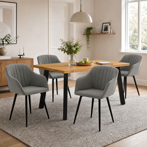 (Set of 5)Dining Table and Chairs Set, Rectangular Wooden Table with 4 Gray Armchairs