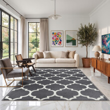 (200 x 290 cm (6 ft 7 in x 9 ft 6 in)– Extra Large Area Rug for Living Room/Bedroom/Dining Room, Grey White) Printed Modern Grey Rugs Area Carpet Runner Mat