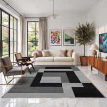 (200 x 290 cm (6 ft 7 in x 9 ft 6 in)– Extra Large Area Rug for Living Room/Bedroom/Dining Room, Black Grey Silver) Printed Modern Grey Rugs Area Carpet Runner Mat