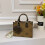 (Light brown, 25*11.5*19.5) Retro printed tote bag square commuter bag 1