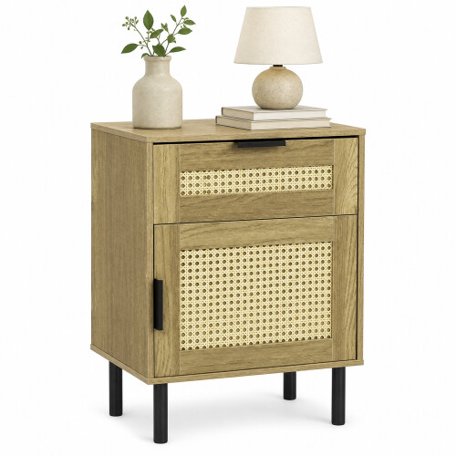 Costway Rattan Nightstand, Boho Bedside Table