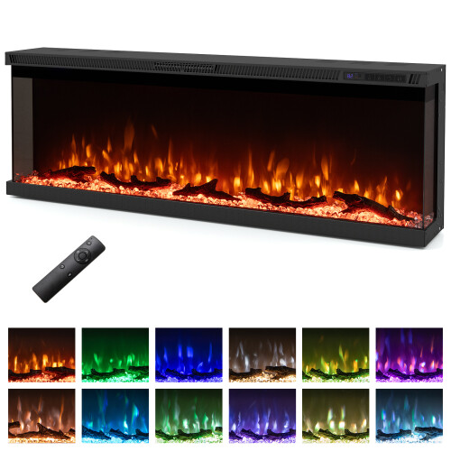 Costway 3 Sided Electric Fireplace 50Inch Recessed/Wall-Mounted 1